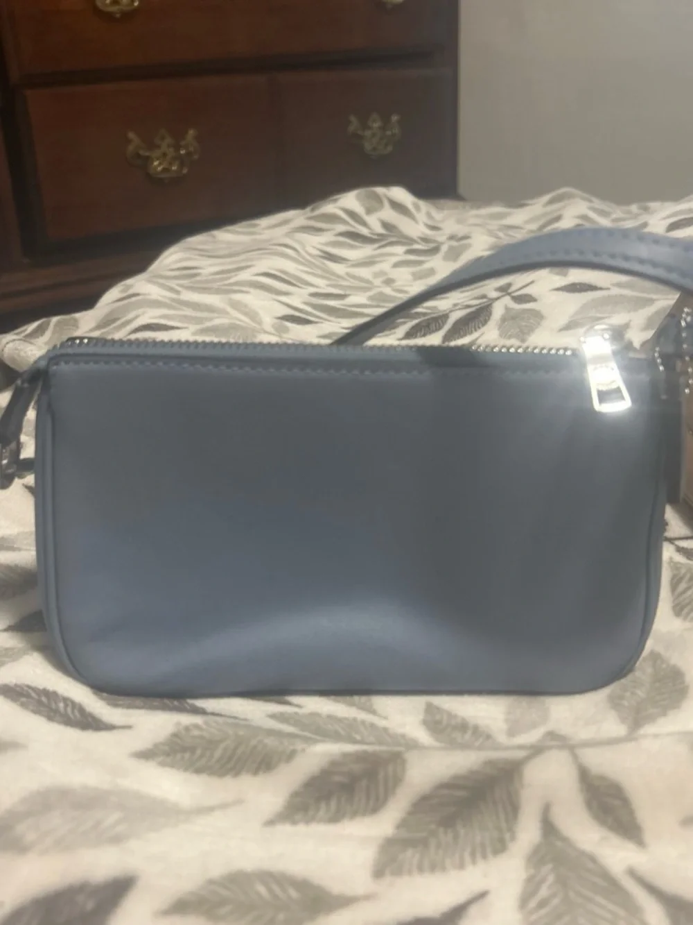 Coach Baby Blue Leather Zip Cosmetic Pouch